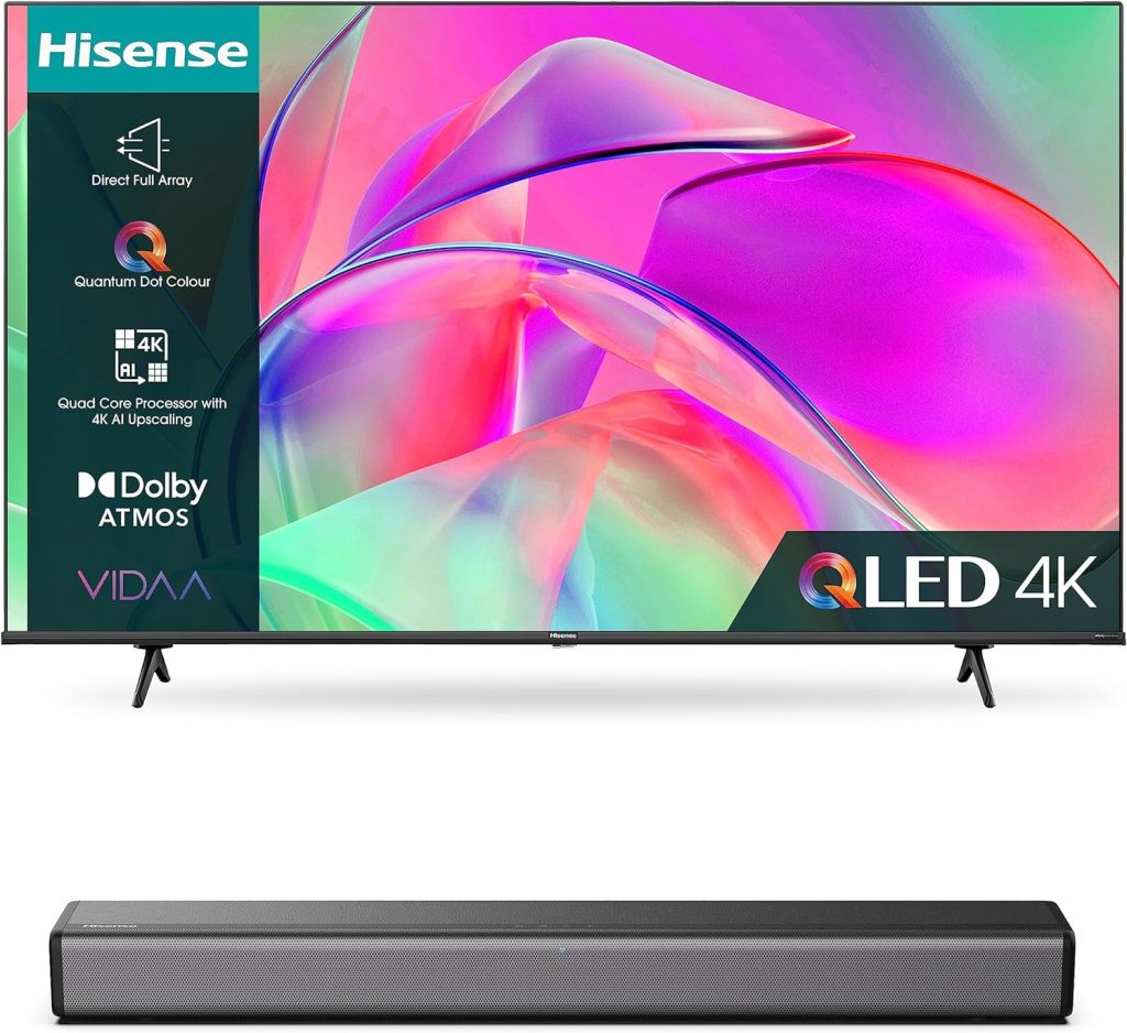 Hisense 50 Inch QLED Smart TV 50E77KQTUK - Quantum Dot Colour, 60Hz VRR, Dolby Vision, BluetoothHDMI, Share to TV, and Youtube, Freeview Play, Netflix and Disney+ (2023 New Model)           [Energy Class G]