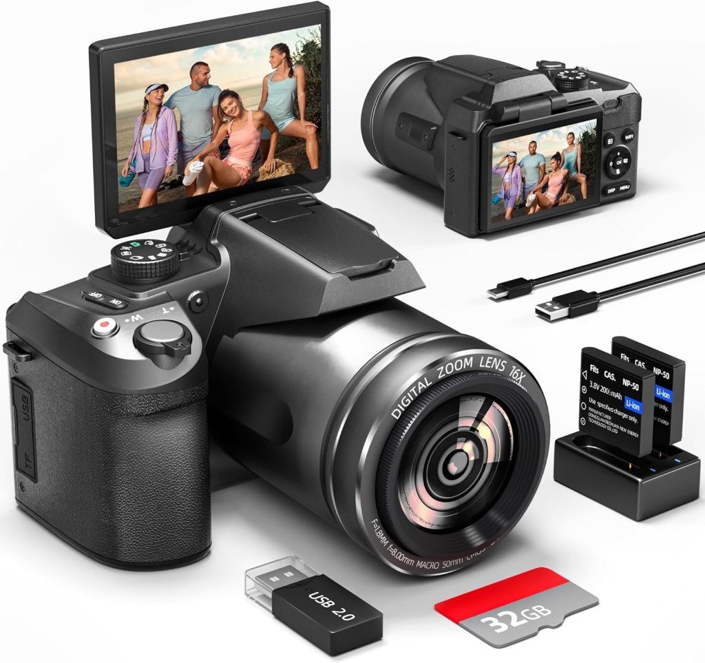 NBD 64MP Digital Camera，4K Vlogging Camera for YouTube with 3’’ Flip Screen,16X Digital Zoom,WIFI Autofocus,Cameras MicTripod,2 Batteries, 32GB TF Card，Dslr Camera (S200)