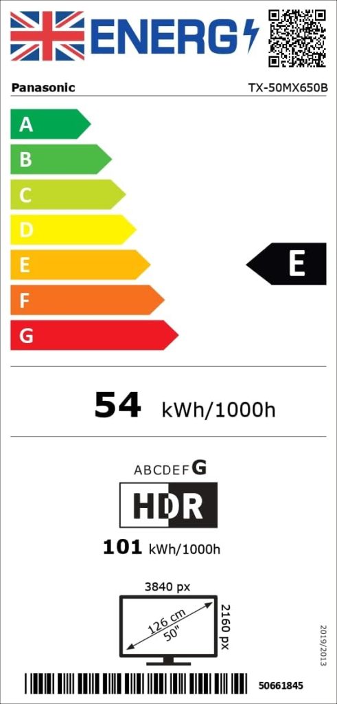 Panasonic TX-43MX650B, 43 Inch 4K Ultra HD LED Smart TV, High Dynamic Range (HDR), Dolby Atmos  Dolby Vision, Android TV, Google Assistant, Chromecast, Bluetooth, Black           [Energy Class F]