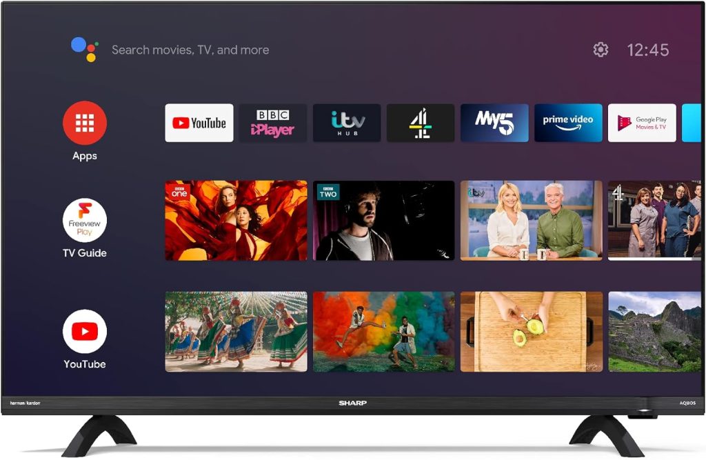 SHARP 32DI4KA Frameless 32 inch Smart Android TV with Freeview HD, Google Assistant, Google Chromecast, 3 x HDMI, 3 x USB and Bluetooth - Black