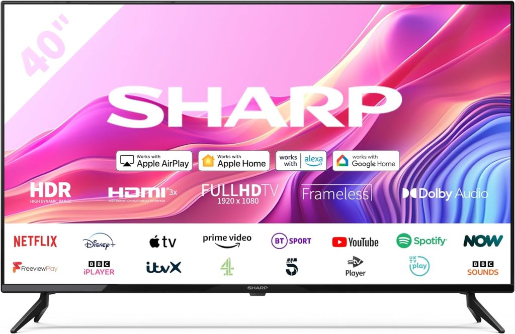 SHARP 40FD6K 40-Inch Full HD Smart Frameless Roku TV™ in Black with Active Motion 200, HDR10 Support, Freeview Play, Pre-Installed Apps, 3x HDMI  1x USB           [Energy Class E]