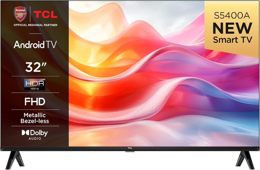 TCL 32S5400AFK 32-inch Television, HDR, FHD, Smart TV Powered by Android TV, Bezeless design (Kids Mode, Dolby Audio, compatible with Google assistant)           [Energy Class F]