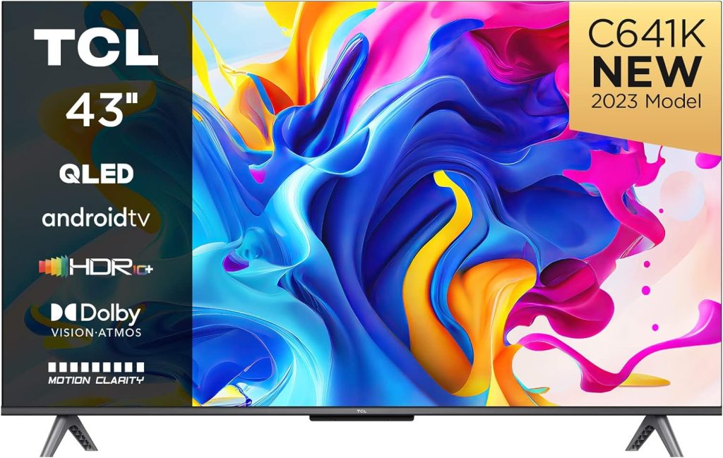 TCL 43C641K 43-inch QLED Television, 4K Ultra HD, Android Smart TV (Game Master, Dolby Atmos, Freeview Play, Motion clarity, Hands-Free Voice Control, compatible with Google assistant  Alexa)           [Energy Class G]