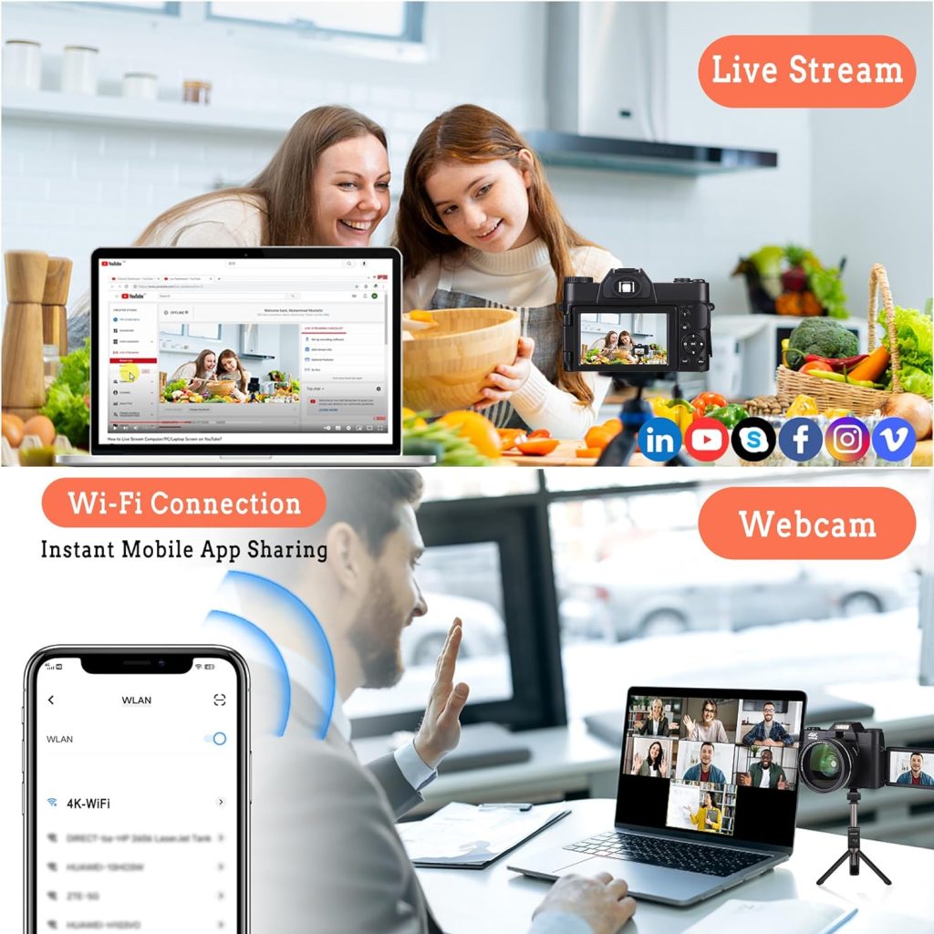 4K Digital Camera for Photography and Video: Autofocus 48MP Vlogging Camera with 32GB TF Card, 3 180° Flip Screen Compact Camera, 16X Digital Zoom Travel Camera (2 Batteries) for YouTube Black
