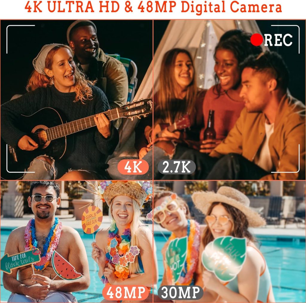 4K Digital Camera for Photography and Video: Autofocus 48MP Vlogging Camera with 32GB TF Card, 3 180° Flip Screen Compact Camera, 16X Digital Zoom Travel Camera (2 Batteries) for YouTube Black