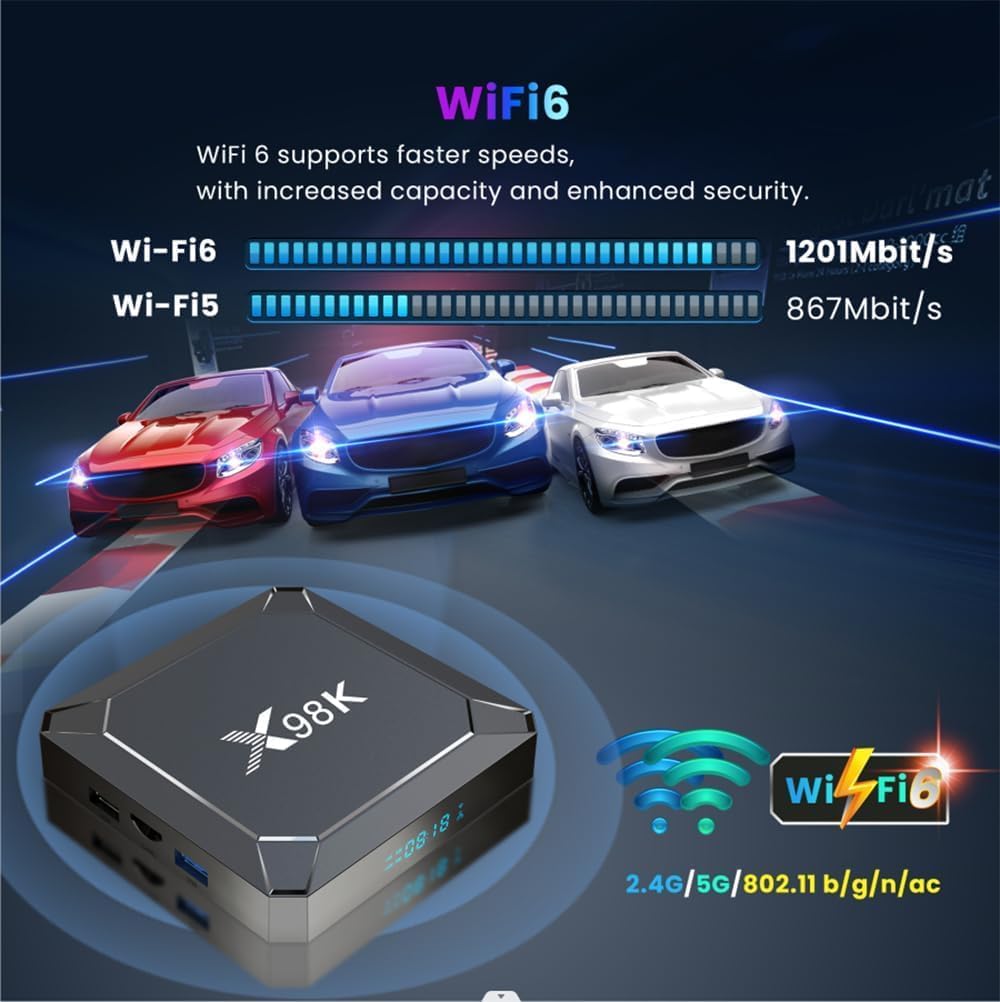 Android 13.0 TV Box, Android Box with 2GB RAM 16GB ROM RK3528 Dual Wifi 2.4GHz/5.0GHz Bluetooth 4.0 AV1/3D/8K H.265 HDR Set Top tv Box