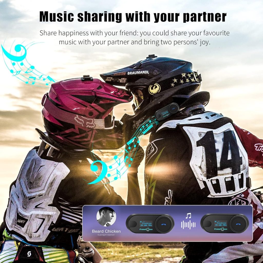 FreedConn Bluetooth Motorcycle Headset T-COM SC BT5.0 Helmet Intercom System with Music Sharing for Motorbike/3 Riders Paring/800M 2 Riders Talking Simultaneously with Hard/Soft Mic Cord