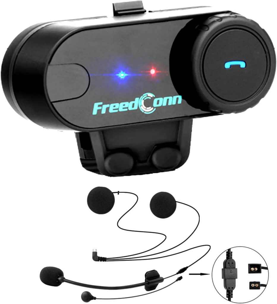 FreedConn TCOM VB Motorcycle Helmet Bluetooth Intercom Headset Communication Systems Kit, for 2 or 3 Riders, FM Radio / MP3/GPS Connective/Range 800m / Handsfree / 1 Pack Changeable Hard  Soft Mic