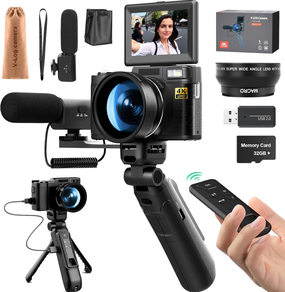 G-Anica 4k Digital Cameras for Photography, 48MP Video/Vlogging Camera for YouTube, Vlogger Kit, Content Creator Kit-Microphone  Remote Control Tripod Grip, Travel Camera with Wide-Angle  Macro len