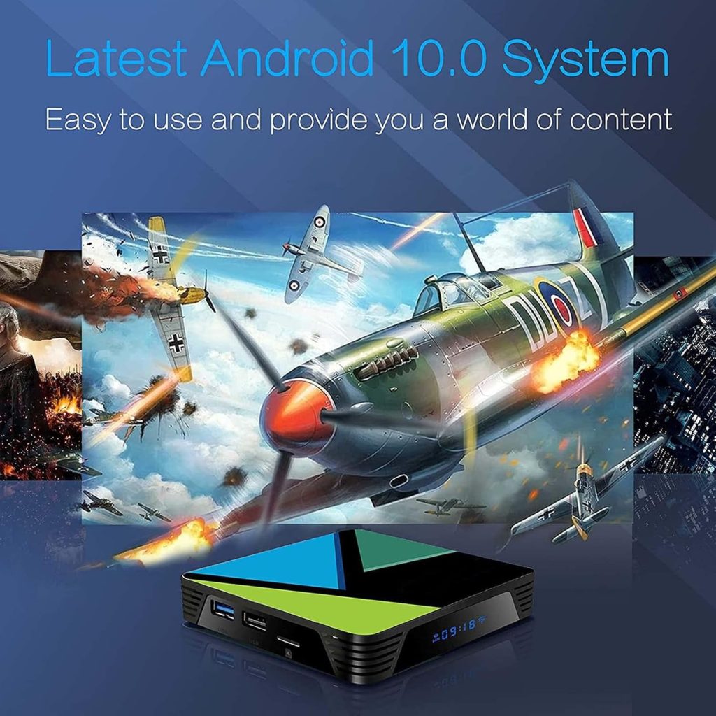 JIEMEIMEI Android TV Box 10.0, 4K 4GB RAM/64GB ROM 3D High Resolution Smart TV Box, RK3318 CPU TV Boxes, Supports 2.4G/5.0GHz Wifi, Voice Bluetooth And 100M Ethernet