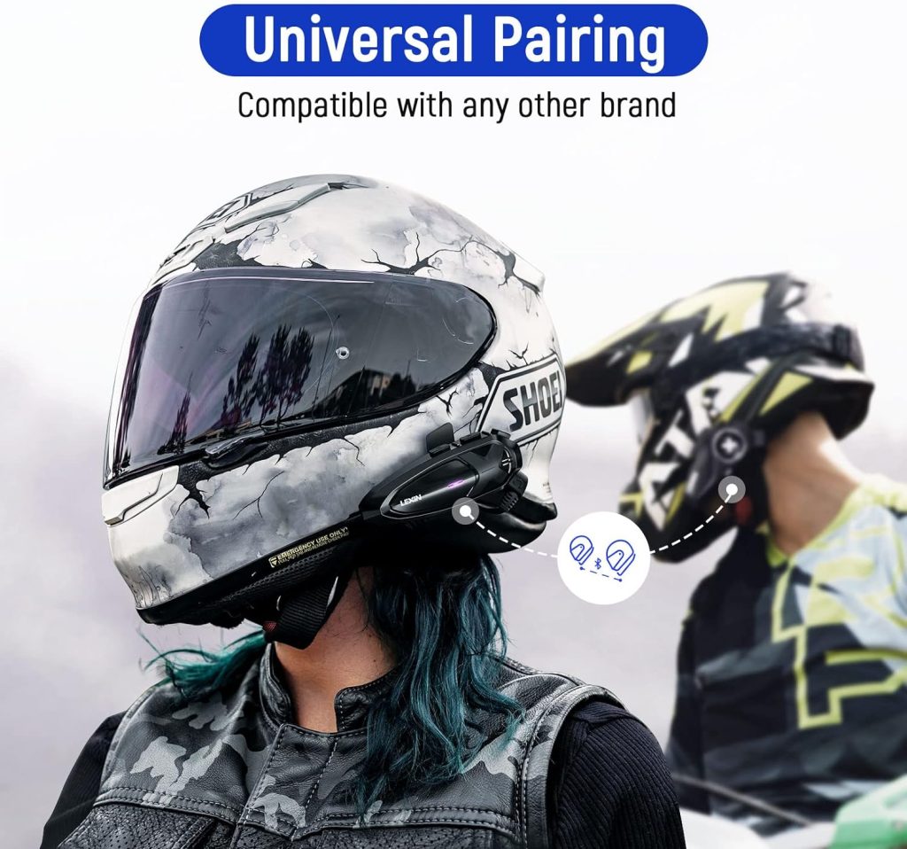 LEXIN GTX Motorcycle Bluetooth Headset, 10 Riders Helmet Communication Systems, Universal Intercom with Audio Multitasking/Hi-Fi Speakers/IP67 Waterproof/Voice Assistants/5 Shells, Single