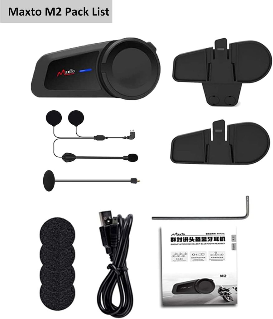 MAXTO Motorbike helmet Headset,M2 1000M 6-way bluetooth intercom,Motorcycle Helmet Communication System kit,2-6 Riders Pairing, BT5.0/FM Radio/Waterproof/Siri/Universal pairing other brands Headset