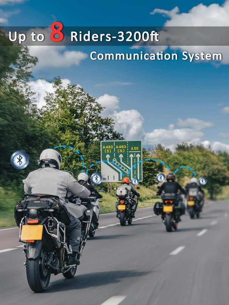 Maxto Motorcycle Bluetooth Headset,【Mesh Intercom】【BT5.0 Double Chip】1000M Motorcycle Communication Systems 8 Riders Motorcycle Helmet Bluetooth, CVC+DSP Noise Cancellation Music Share IP67Waterproof