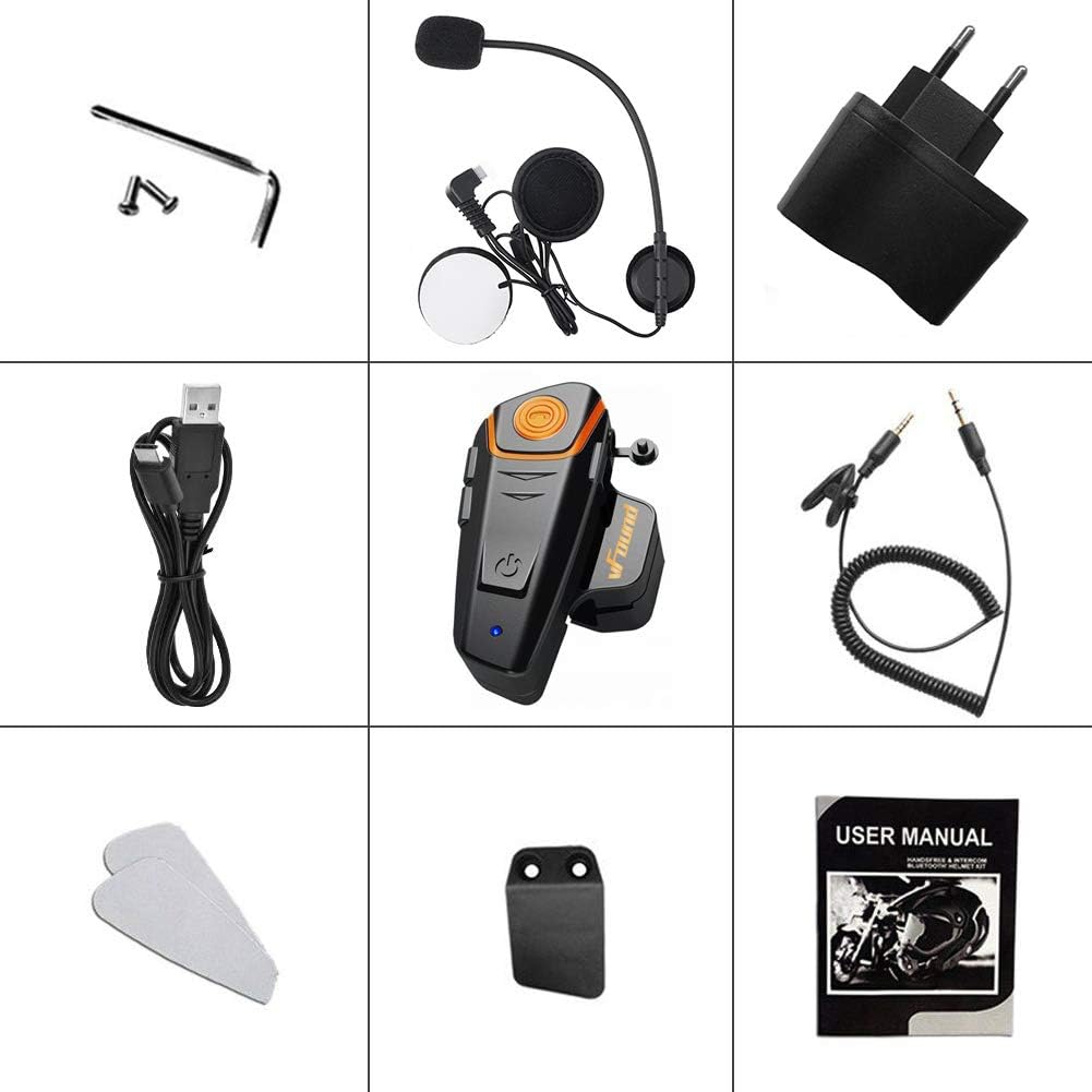 Qaurora BT-S2 1000m Bluetooth Headset Waterproof BT Motorcycle Motorbike Helmet Intercom Headset for 2 or 3 riders and 2.5 mm Audio for Walkie Talkie GPS Hands Free MP3 player FM Radio (1 Pack)