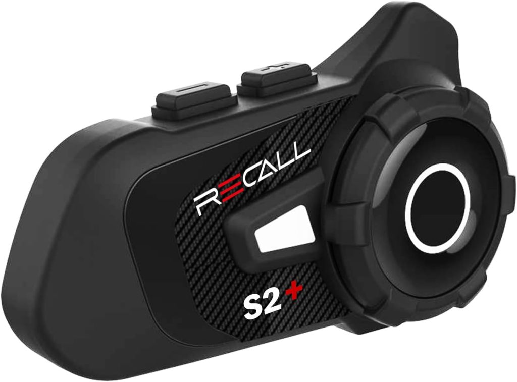 Recall S2+ Motorcycle Motorbike Rider Intercom Bluetooth 5.1 Helmet Headset Up to 6 Riders, 1000m Range, FM radio Music Sharing Voice Chat Group Riding (Carbon)