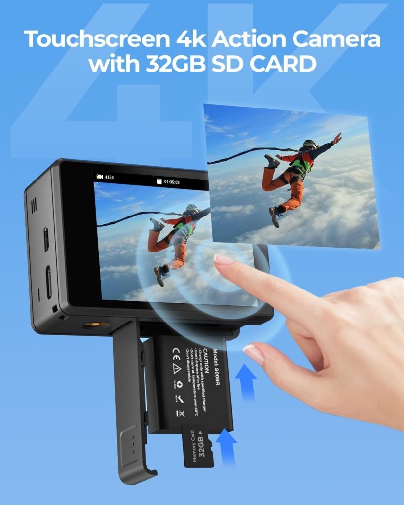 4K30FPS Dual Screen Action Camera with 32GB SD Card, Touchscreen Pre-recording 20MP Underwater Camera, 131FT Waterproof Cameras,2.4G Remote Control Sports Camera, 2 Batteries Helmet Accessories Kit