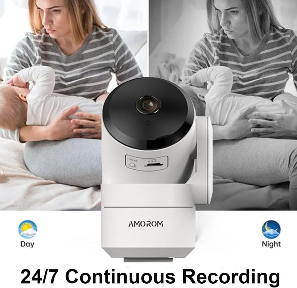 AMOROM Indoor Security Camera 360° Pet Dog Cameras with Motion Detection, Pan/Tilt, Night Vision, 1080P, 2-Way Audio, Privacy Mode, Works with Alexa/Google Home, 2.4GHz Wifi, 1 Pack