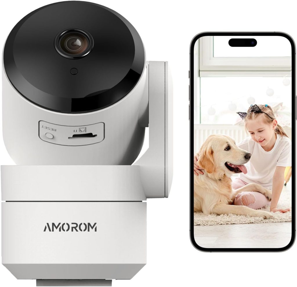 AMOROM Indoor Security Camera 360° Pet Dog Cameras with Motion Detection, Pan/Tilt, Night Vision, 1080P, 2-Way Audio, Privacy Mode, Works with Alexa/Google Home, 2.4GHz Wifi, 1 Pack