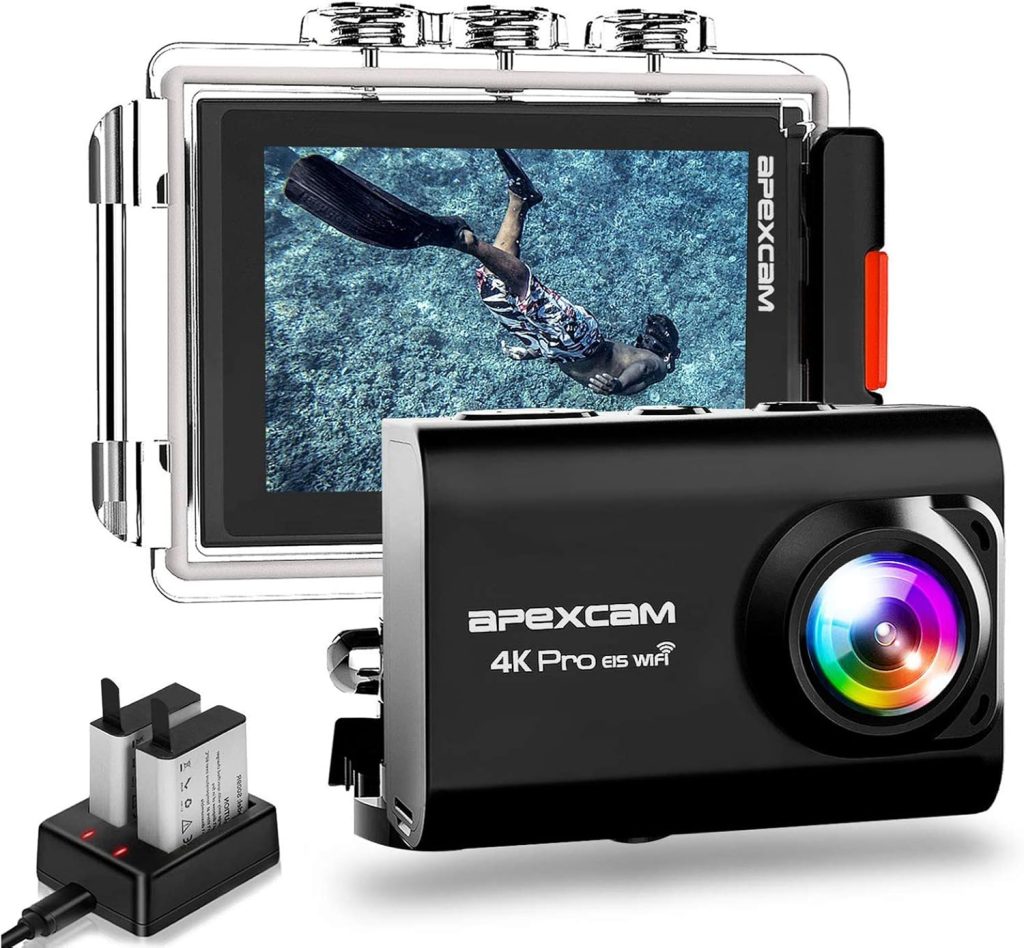 Apexcam M80 Pro EIS Action Camera 4K 20MP WiFi Sports Camera Underwater 40M Waterproof Camera External Mic 2.4G Remote Control 170°Wide-Angle 2 Rechargeable Batteries and Accessories Kit