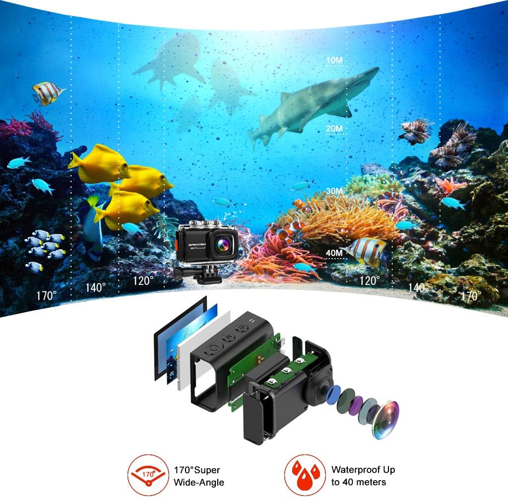 Apexcam M80 Pro EIS Action Camera 4K 20MP WiFi Sports Camera Underwater 40M Waterproof Camera External Mic 2.4G Remote Control 170°Wide-Angle 2 Rechargeable Batteries and Accessories Kit