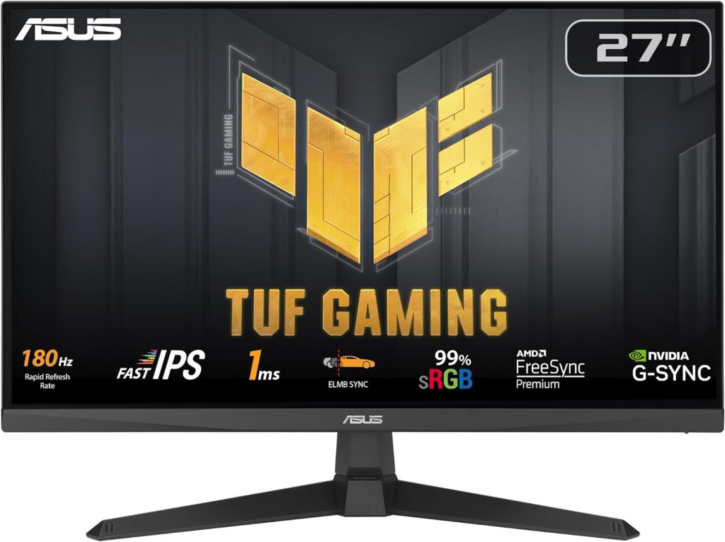 Asus TUF Gaming VG279Q3A Gaming Monitor/27-inch, Full HD(1920x1080), 180Hz, Fast IPS, ELMB Sync, 1ms (GTG), FreeSync Premium™, G-Sync compatible, Variable Overdrive, 99% sRGB