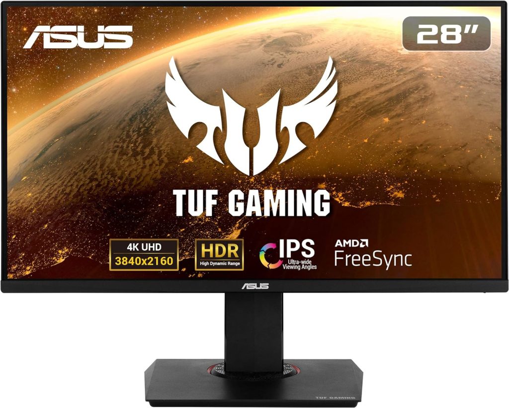 ASUS TUF Gaming VG289Q, 28 Inch4K (3840x2160) Gaming monitor, IPS, 90% DCI-P3, DP, HDMI, FreeSync, Low Blue Light, Flicker Free, Shadow Boost, HDR 10, Black