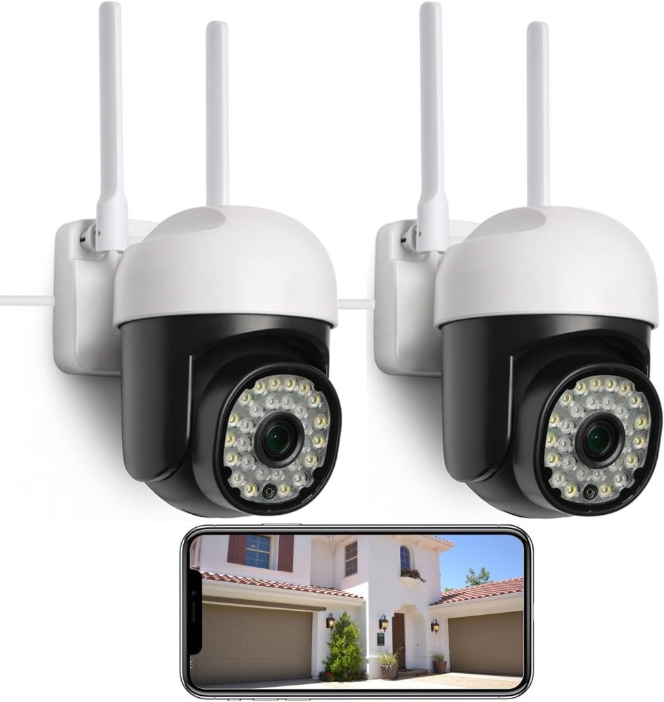 eudic 【2 Pack】 Security Camera Outdoor Wired Wifi 1080P, 2.4G/5G WiFi Free Cloud Storage CCTV Camera with Pan-Tilt 360° View, Color Night Vision, Motion Detection  Auto Tracking, 2 Way Audio