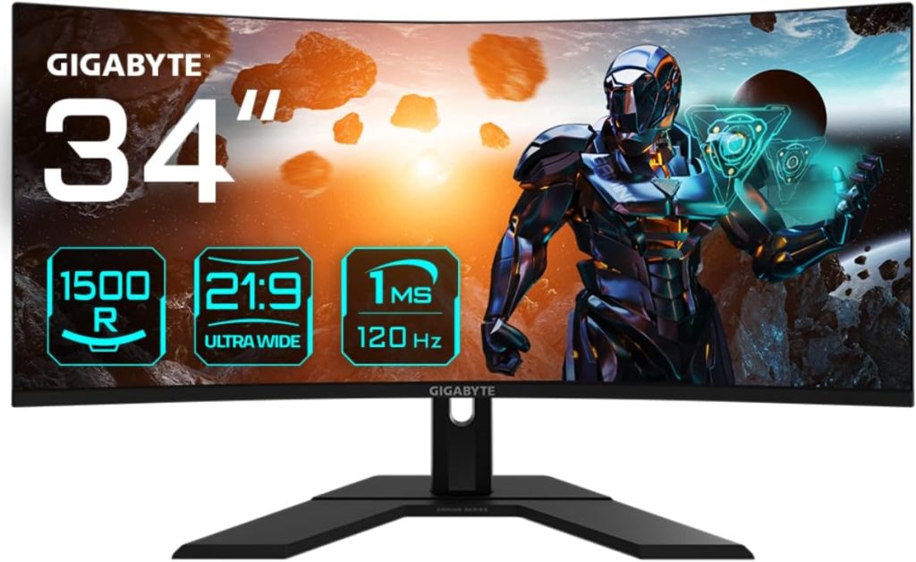 Gigabyte GS34WQC 34 WQHD Curved Gaming Monitor - 3440 x 1440 VA 1500R, 120Hz, 1ms, 300 cd/m2, HDR10, 2 x HDMI, 1 x DP, FreeSync Premium