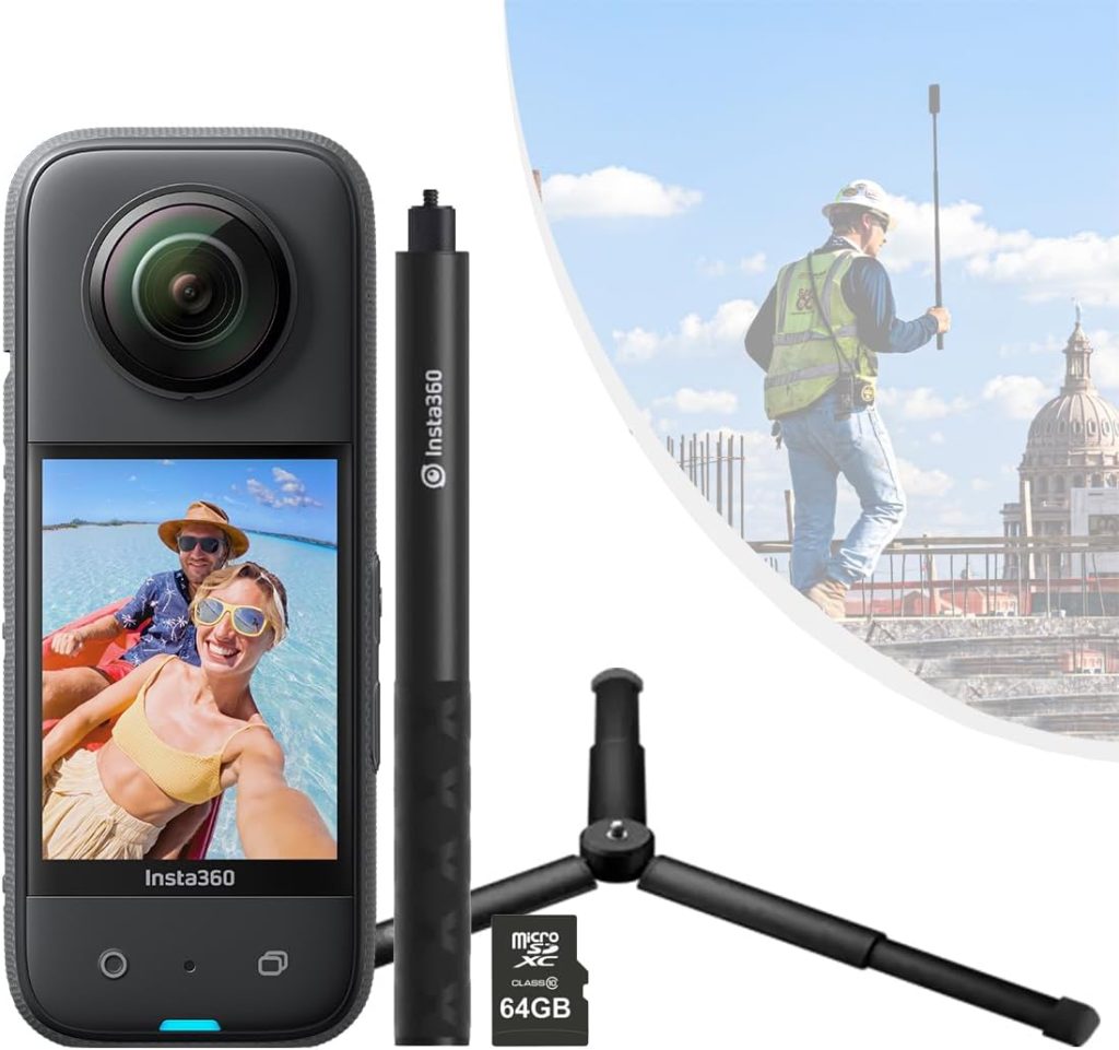 Insta360 X3 360 Degree Action Camera SURVEY Kit inc: Invisible Selfie Stick + Tripod + 64GB