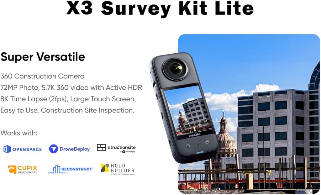 Insta360 X3 360 Degree Action Camera SURVEY Kit inc: Invisible Selfie Stick + Tripod + 64GB