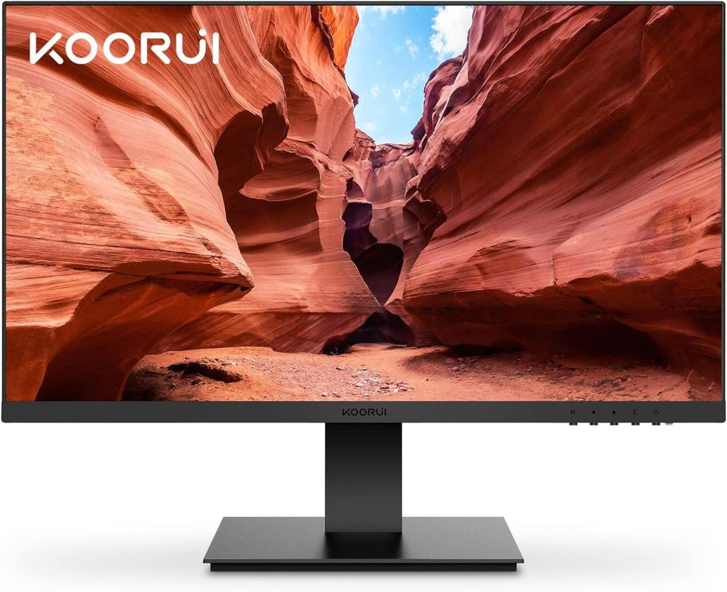 KOORUI 24 Inch FHD Monitor, Ultra-slim Bezels, 75Hz, VA Display, 5ms, Low Blue Light, 75 x 75 mm VESA Mountable, Adjustable Tilt, Black (1920 x 1080, HDMI/VGA)