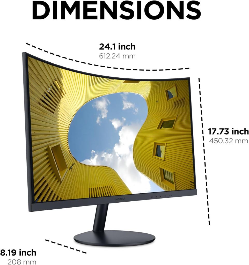 KOORUI 27-Inch Curved Computer Monitor Full HD 1080P 75Hz Gaming Monitor 1800R LED Monitor HDMI VGA, Tilt Adjustment, Eye Care, Black