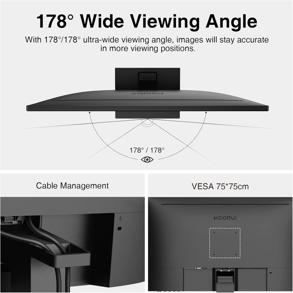 KOORUI 27 Inch FHD Monitor, Computer Monitor built-in speaker (1080P, 100HZ, HDMI+VGA, 99% SRGB, 4ms Response, Eye Care) Ultra-Thin Monitor, VESA Compatible