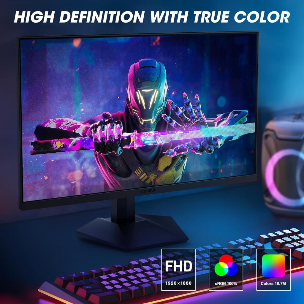 KOORUI 27 Inch Full HD Gaming Monitor 240hz, 1ms, DCI-P3 90% Color Space, FreeSync G-Sync Compatible, (1920 x 1080, HDMI, DisplayPort)