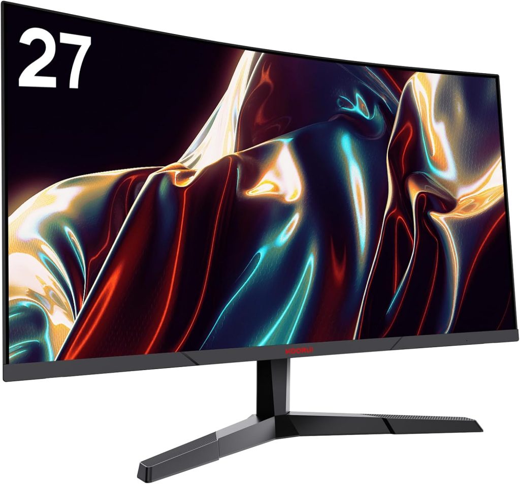 KOORUI 27-Inch Gaming Monitor, Fast VA Panel 2560 * 1440P, R1800, 144Hz, 1ms, DCI-P3 85%, DP+HDMI, Game Mode, Eye Protection, Rocker Button Three-Sided Narrow Bezel Design