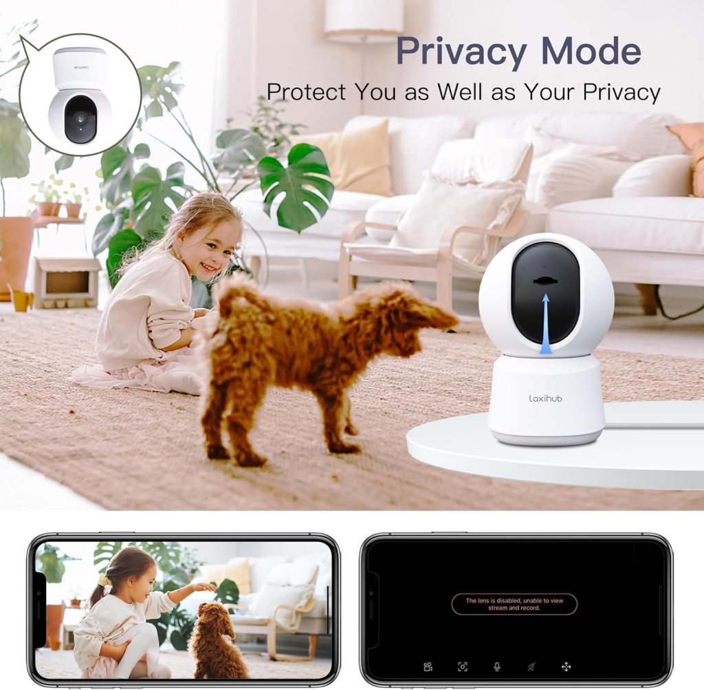 LAXIHUB Pet Dog Cameras with App, 2K 3MP Indoor Security Camera for Baby Cat Puppy, 360° Pan/Tilt Home Security, Night Vision, Motion/Sound Detection, Smart Tracking, 2-Way Talk, Work with Alexa