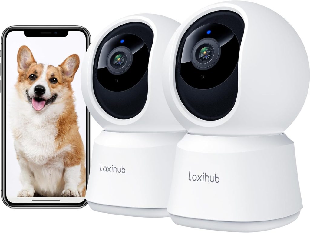 LAXIHUB Pet Dog Cameras with App, 2K 3MP Indoor Security Camera for Baby Cat Puppy, 360° Pan/Tilt Home Security, Night Vision, Motion/Sound Detection, Smart Tracking, 2-Way Talk, Work with Alexa