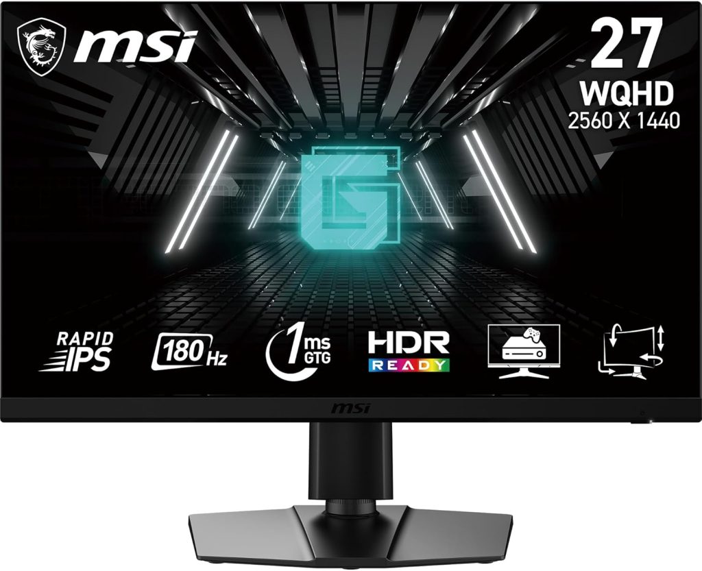 MSI G272QPF 27 Inch WQHD Gaming Monitor - 2560 x 1440 Rapid IPS Panel, 170 Hz / 1ms GtG, 120.22% sRGB Colour Gamut, G-SYNC compatible - DP 1.2a, HDMI 2.0b CEC, Anti-Flicker, Less Blue light, Black