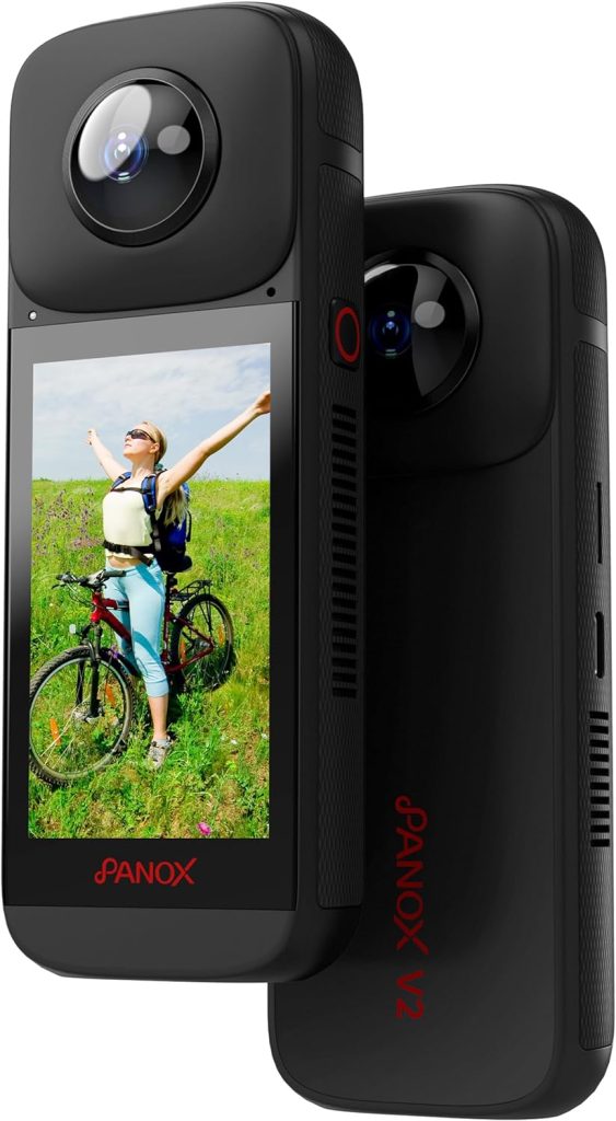 PANOX V2 360 Vlog Camera with 1/2 48MP Sensors,5.7K 360 Video,72MP 360 Photo,In-camera One-click Quick Share,Multi-platform 4K 360 Live Streaming,3.0 Touchscreen,Fast Charging,Stabilization