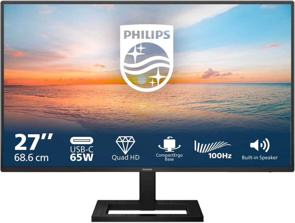 PHILIPS 27E1N1600AE - 27 inch QHD monitor, speaker, height adjustable (2560x1440, 100Hz, HDMI 1.4, USB-C (65W PD), USB Hub) black