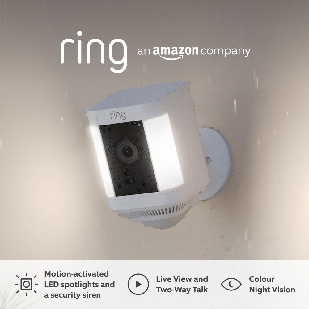 Ring Spotlight Cam Plus Battery by Amazon | Wireless outdoor Security Camera 1080p HD Video, Two-Way Talk, LED Spotlights, Siren, alternative to CCTV system | 30-day free trial of Ring Protect