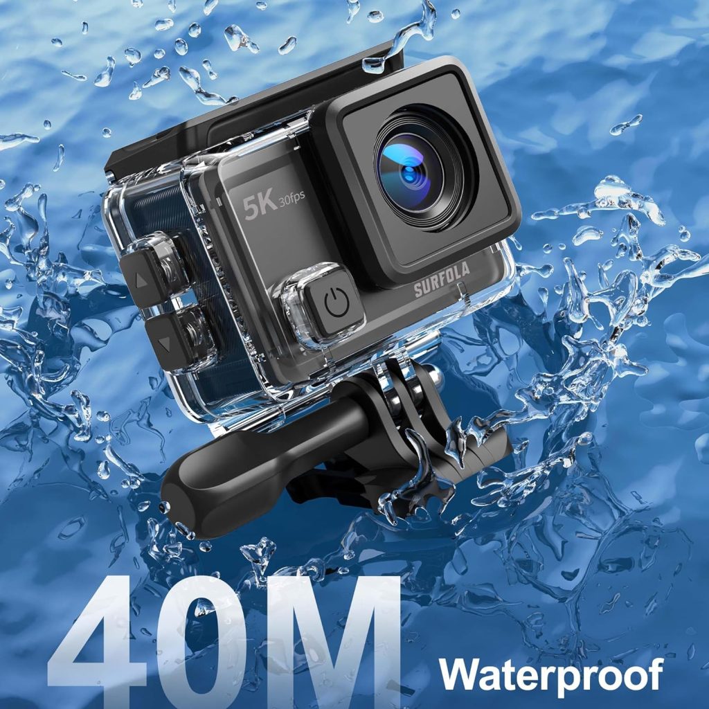 Surfola 5K 30FPS Action Camera SF430, WiFi 40M Waterproof Underwater Camera for Snorkeling, 24MP EIS Touchscreen Helmet Camera, External Mic, Remote Control and Helmet Accessories Kit