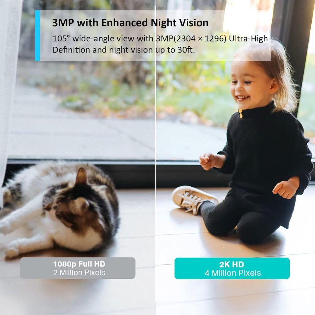 Tapo 2K Indoor Security Camera, Dog Camera,Baby Monitor, Motion Detection, 2-Way Audio,3MP, Night Vision, Cloud SD Card Storage, Works with Alexa  Google Home, No Hub Required (Tapo C110)