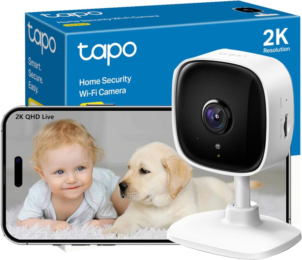 Tapo 2K Indoor Security Camera, Dog Camera,Baby Monitor, Motion Detection, 2-Way Audio,3MP, Night Vision, Cloud SD Card Storage, Works with Alexa  Google Home, No Hub Required (Tapo C110)