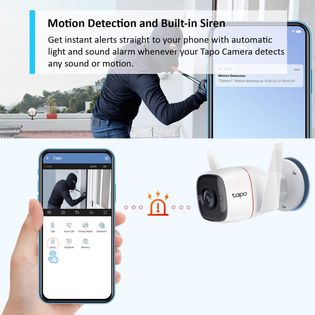 Tapo 2K Wireless Outdoor Security Camera,Motion Detection,IP66 Weatherproof,Built-in Siren, 2-way Audio,3MP,Night Vision,Cloud SD Card Storage,Works with Alexa  Google Home,2pack (Tapo C310P2) White