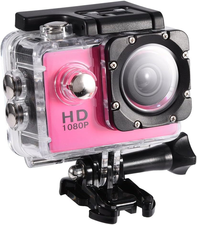 Topiky Action Camera 4K Waterproof 30m Outdoor Sports Video DV Camera 1080P Full HD LCD Mini Camcorder with 900mAh Rechargeable Batteries and Mounting Accessories Kits(Pink)