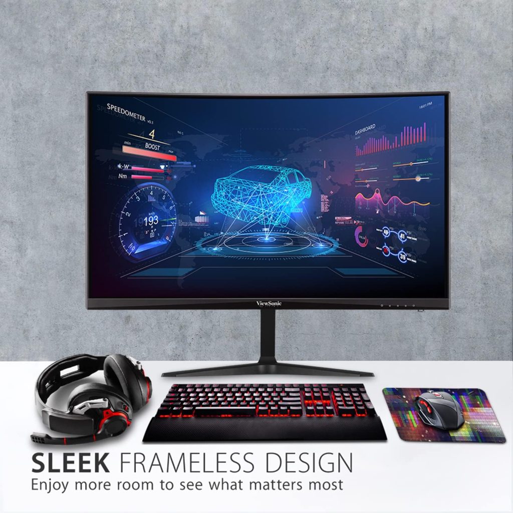 ViewSonic OMNI VX2418-C 24-inch 1080p 165Hz Curved Gaming Monitor, with 1ms Response Time, AMD FreeSync Premium, 1500R Curve, Integrated Speakers.