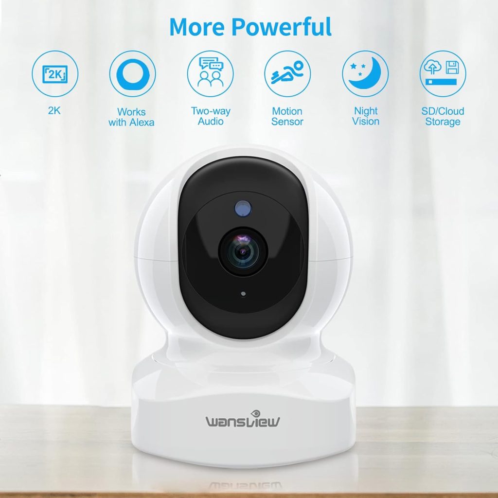 wansview WiFi IP Baby Camera, 2K Wireless Home Security Camera Indoor for Baby, Elder, Pet Camera Monitor with Real-time Alert, 2-Way Audio Night Vision Pan Tilt Zoom, Works with Alexa Q5