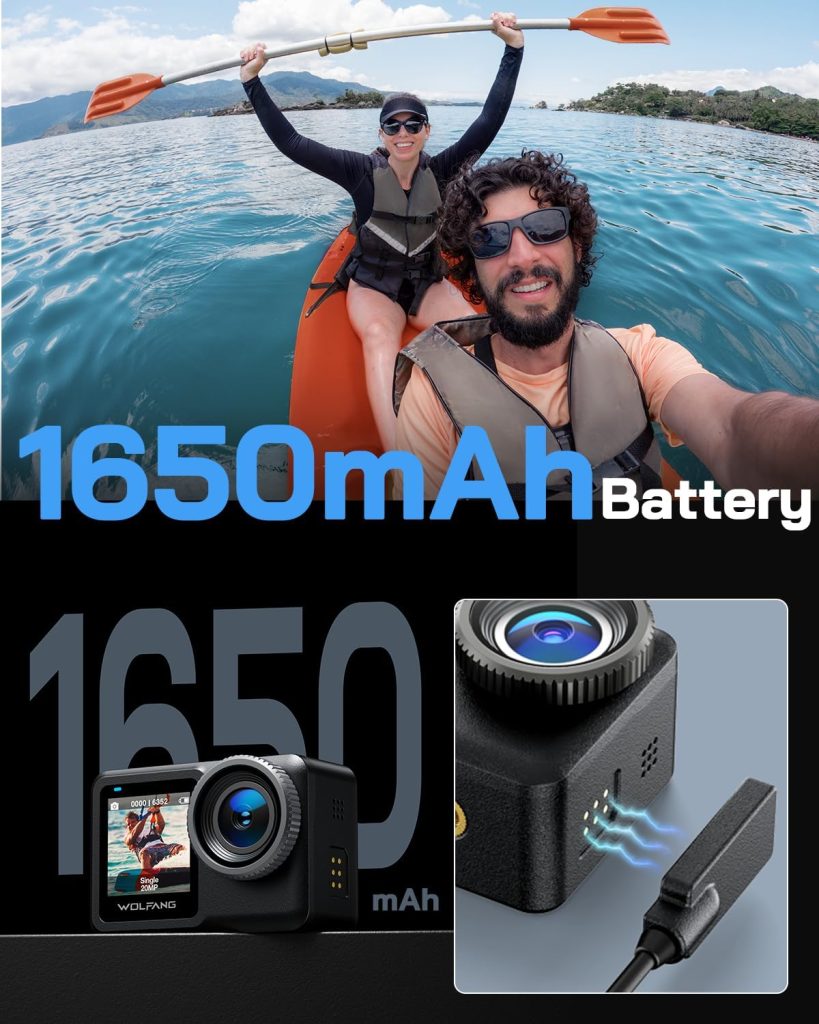 WOLFANG Action Camera GA440 Native 4K 60FPS 24MP, 40M Waterproof Underwater Camera, 2.2” Big Touchscreen, 5G WiFi Transmission, EIS, Internal 1650mAh Battery and 64GB Storage, Accessories Kit