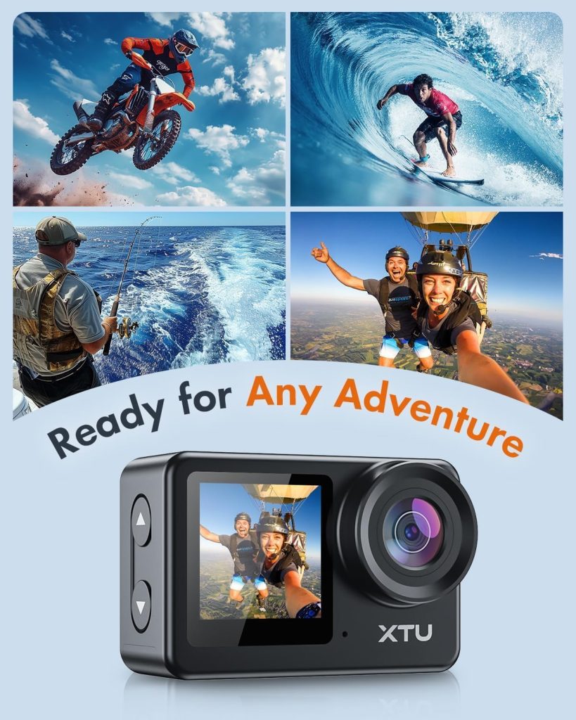 XTU Action Camera 4K30FPS 20MP with 64GB Micro SD Card WiFi 40M Waterproof Underwater Camera, Super Smooth Stabilisation 4.0 Cam with Touch Screen, Voice Control,170 Degree Wide Angle, Accessories Kit